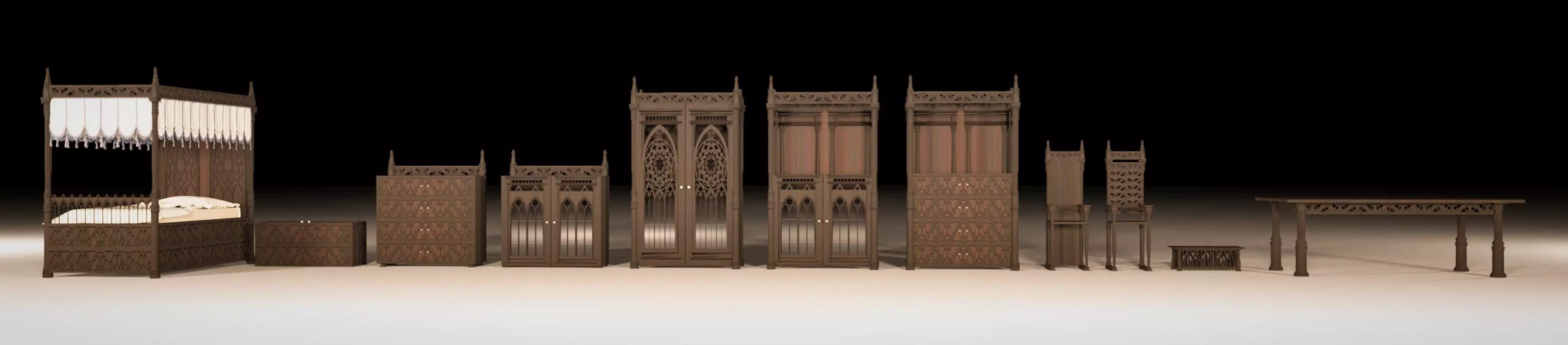 Gothic furniture set 3D model