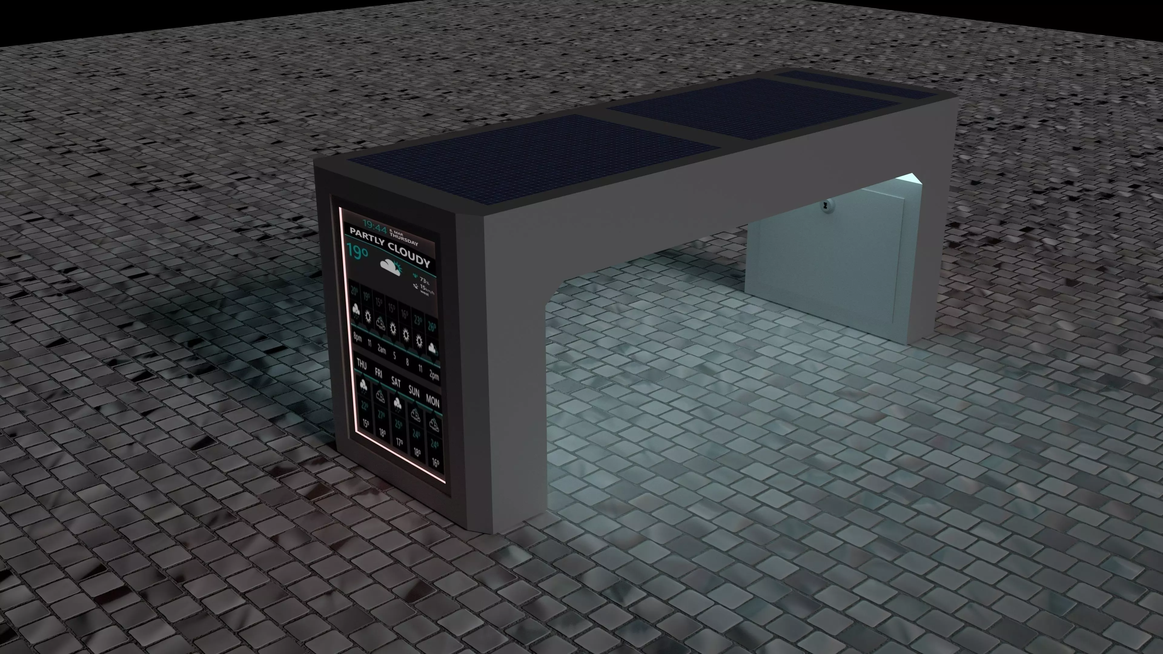 Smart Bench Low-poly 3D model_0