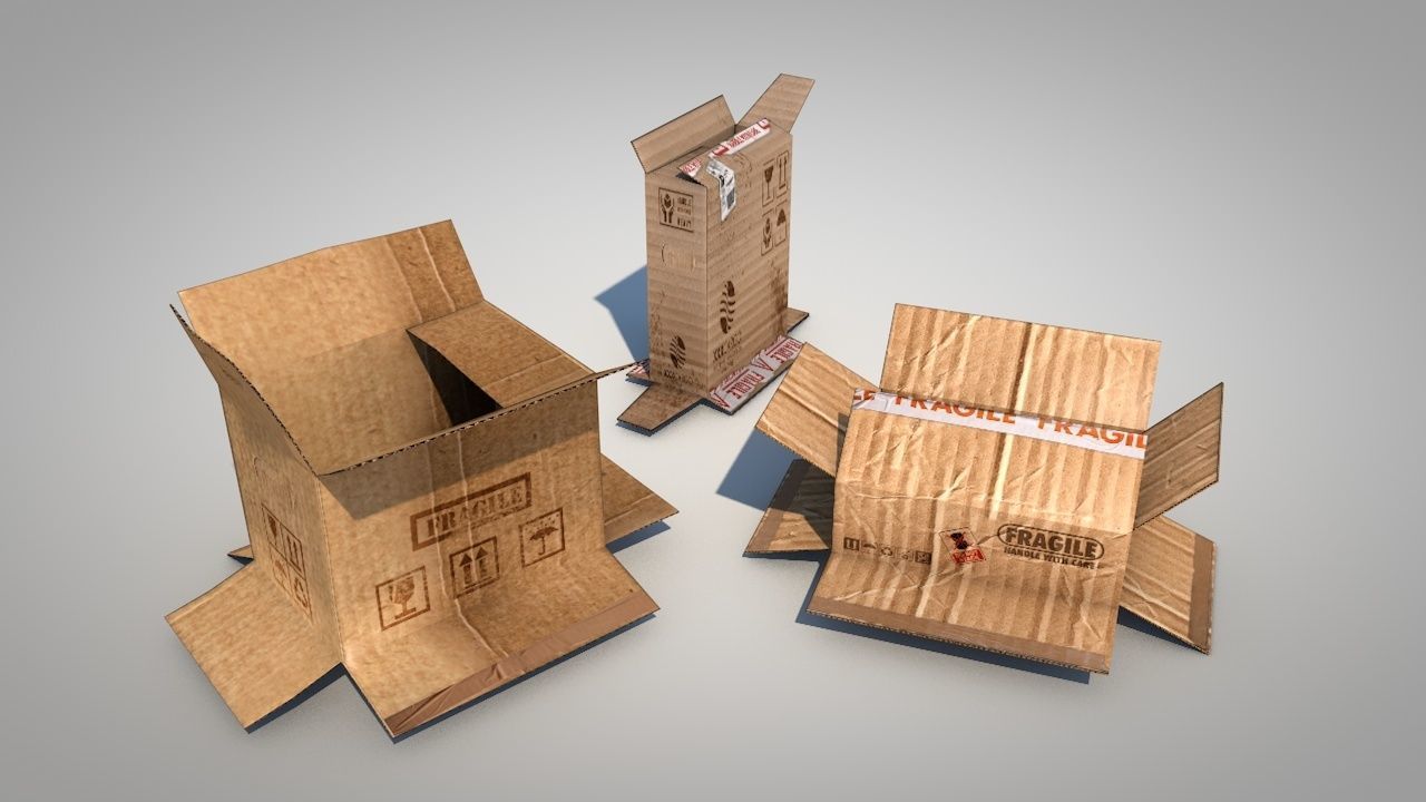 Game Ready Cardboard Boxes Low-poly 3D model_3