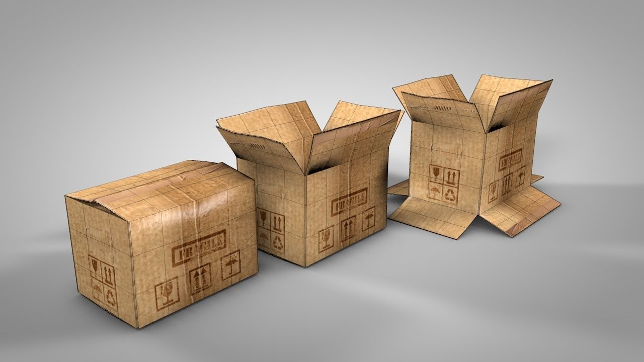 Game Ready Cardboard Boxes Low-poly 3D model_4