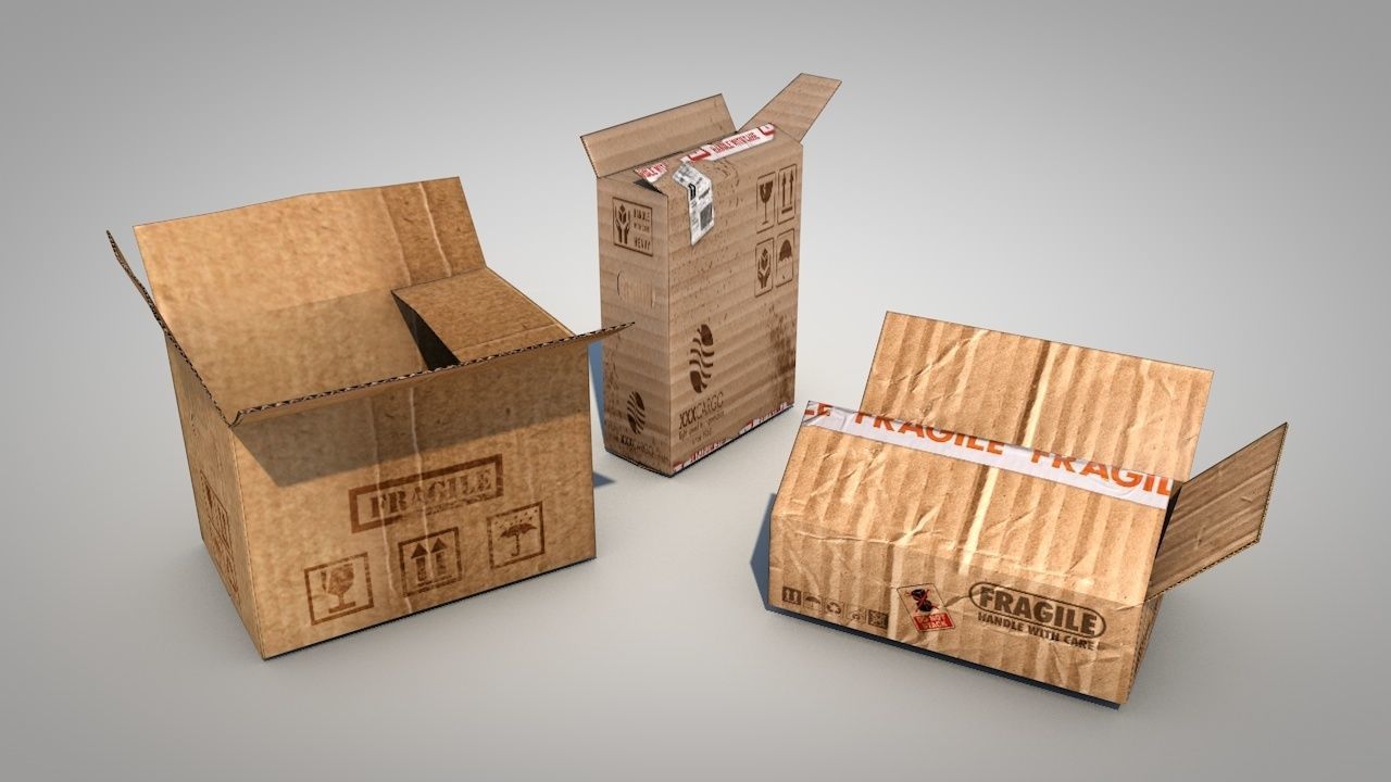 Game Ready Cardboard Boxes Low-poly 3D model_2