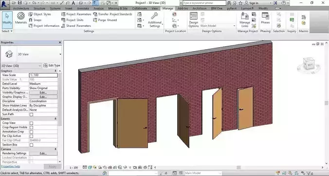 SINGLE DOOR REVIT FAMILY 3D ROTATED AND FULL PARAMETER