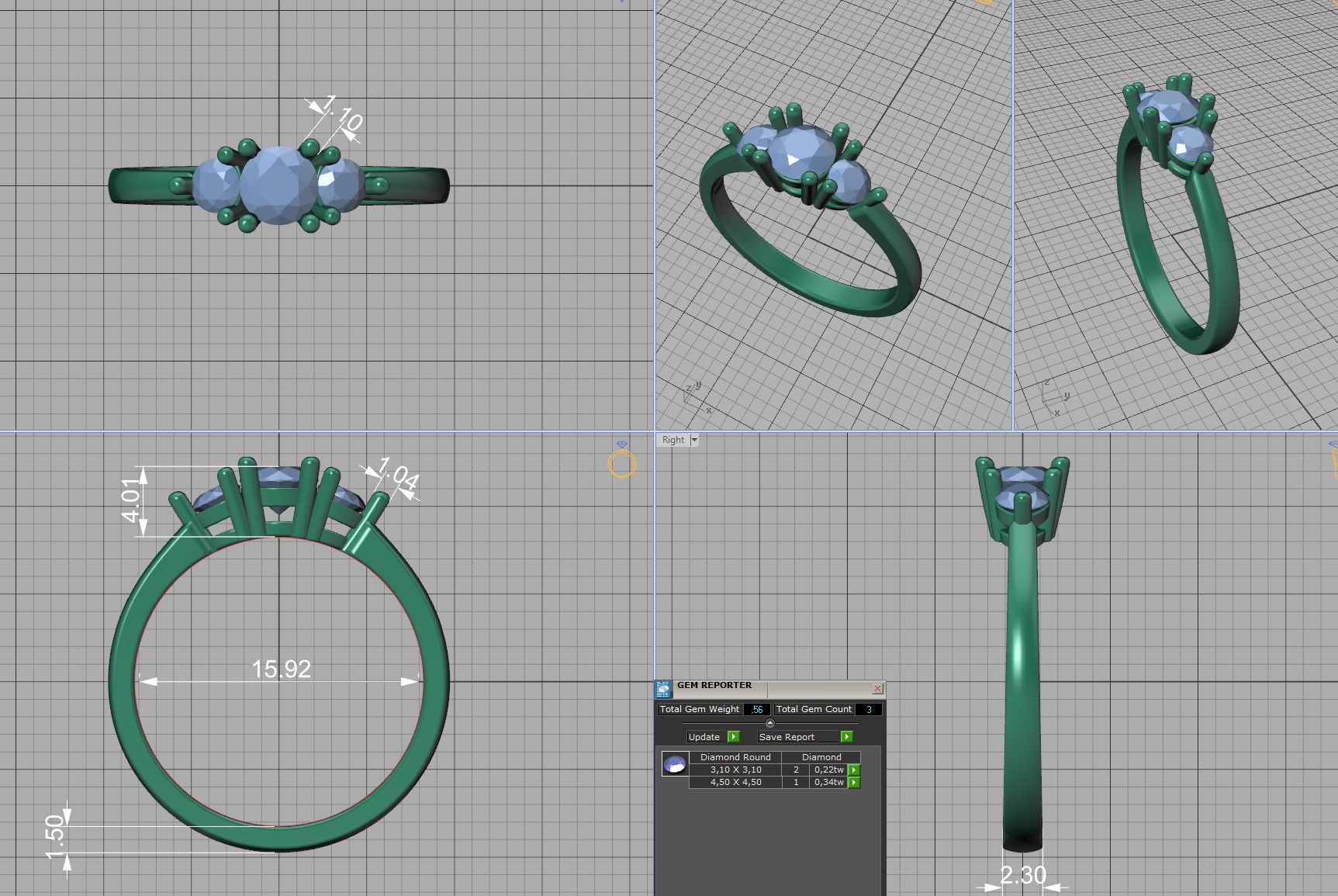 Three Stone Diamond ring printable 3dmodel N10344 3D print model 3D print model_6