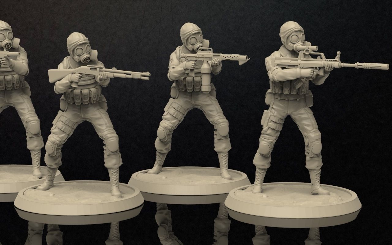 Soldiers Figure With Gasmask Set 5 3D print model_2