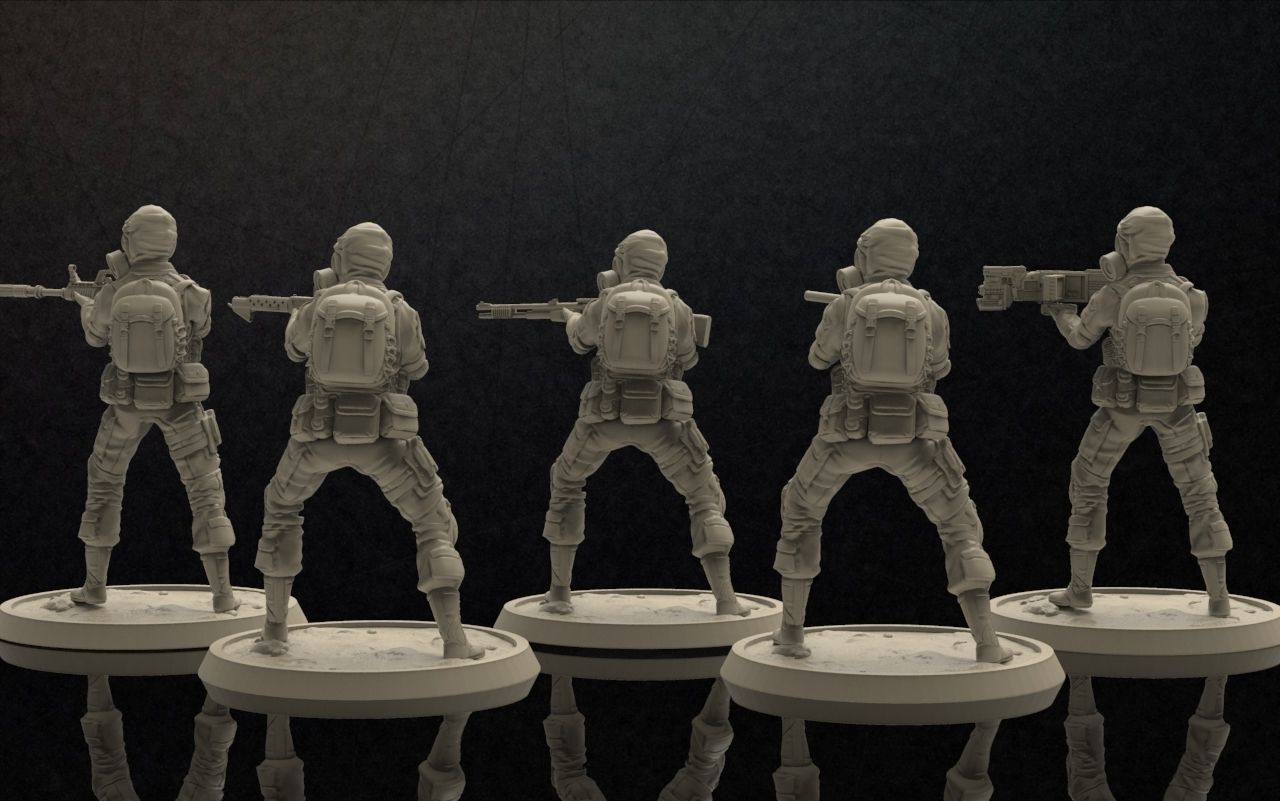 Soldiers Figure With Gasmask Set 5 3D print model_1