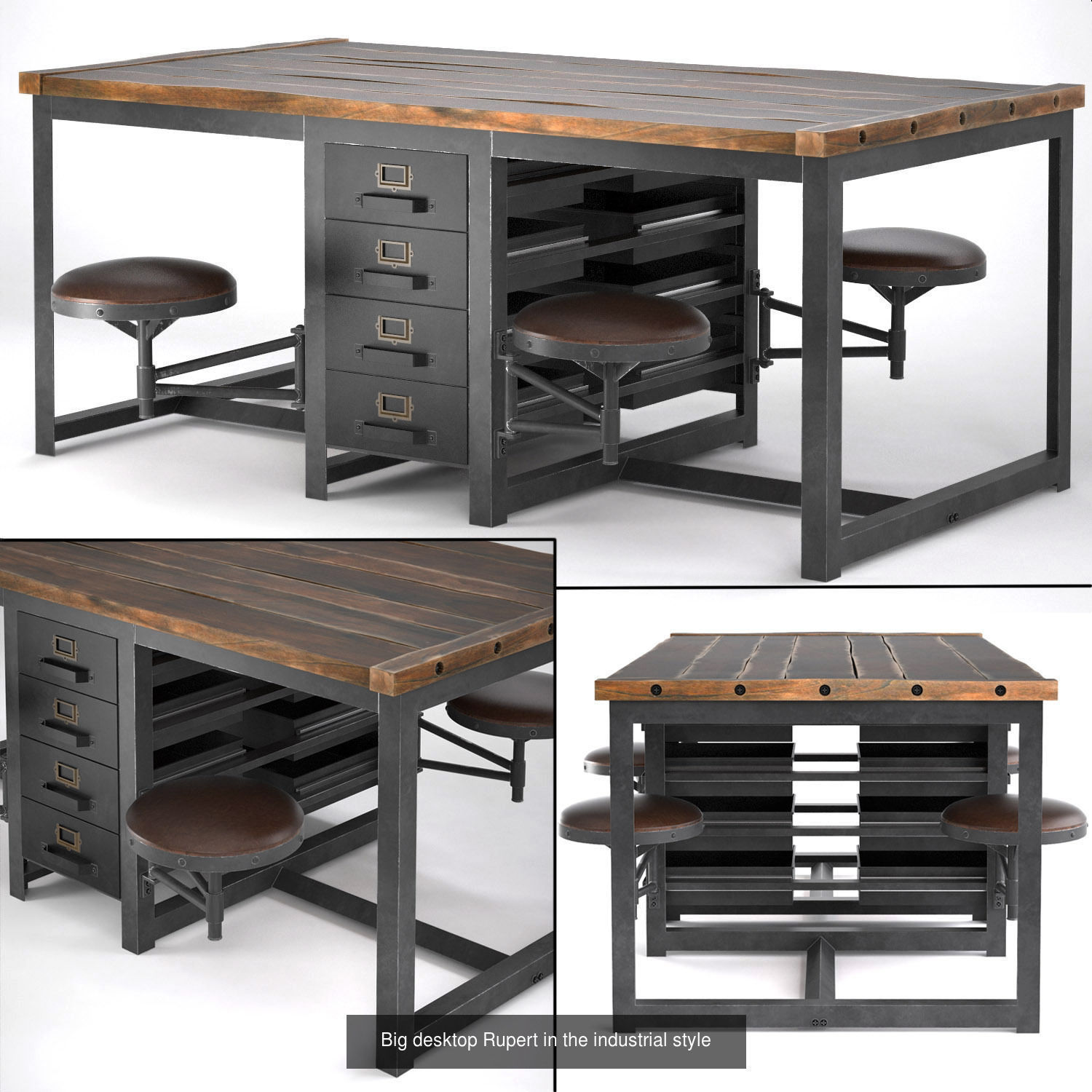 Tables With Attached Seating 3D Model Collection_4