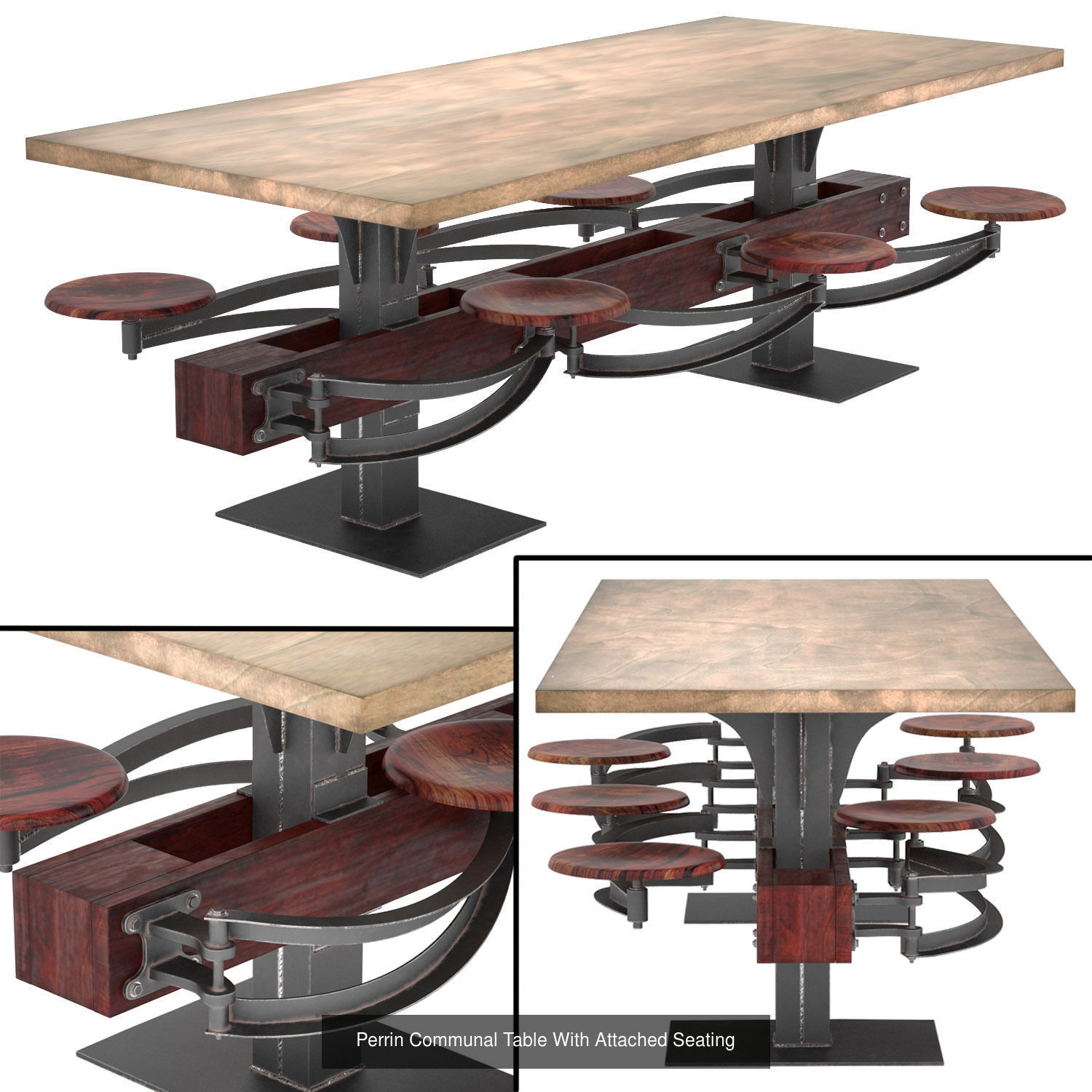 Tables With Attached Seating 3D Model Collection_5