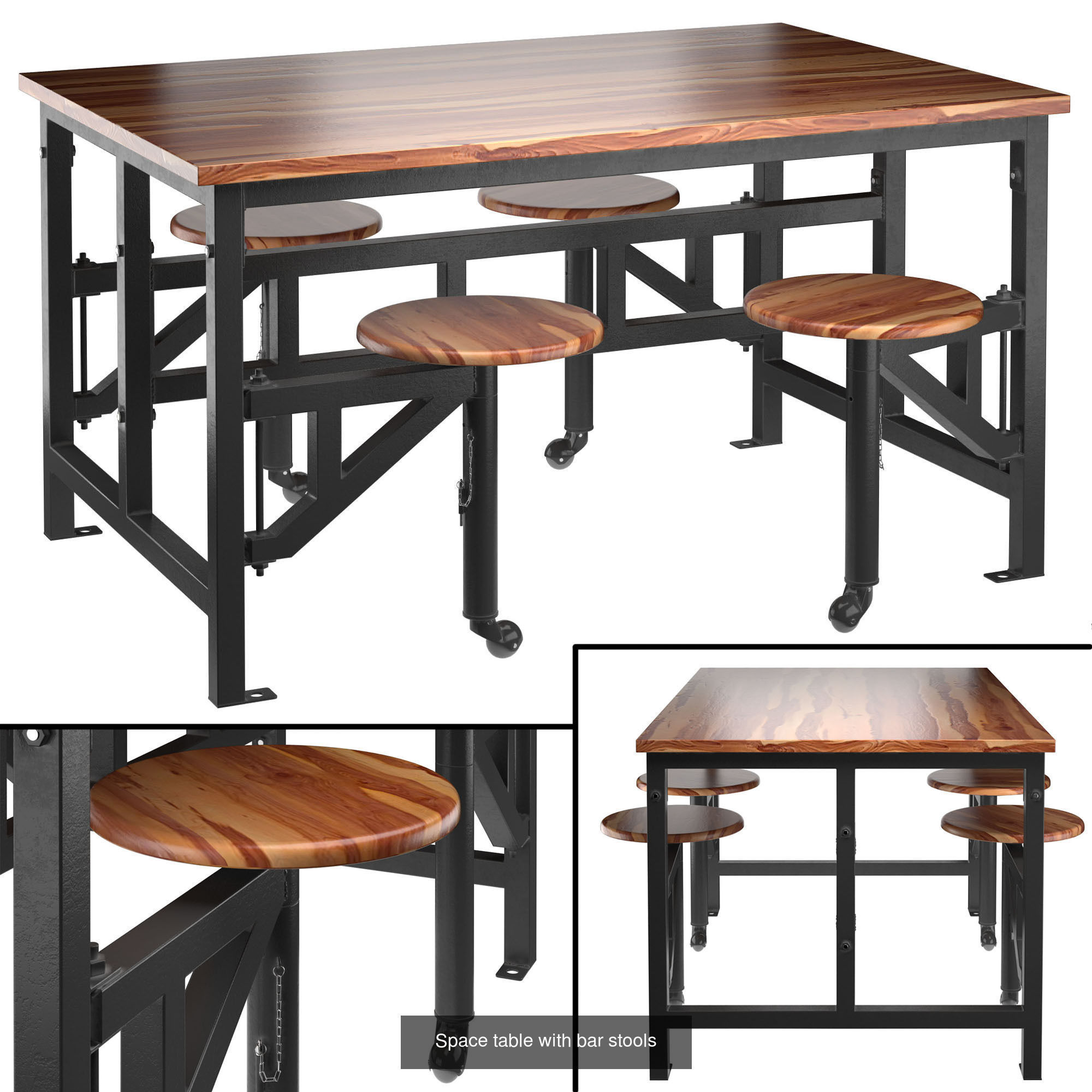 Tables With Attached Seating 3D Model Collection_6