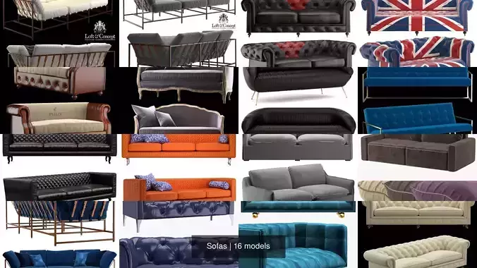 Sofas leather sofa with gold legs 3D Model Collection