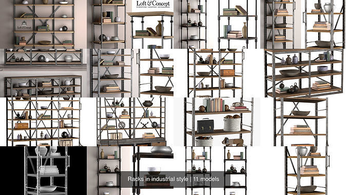 Racks in industrial style 3D Model Collection