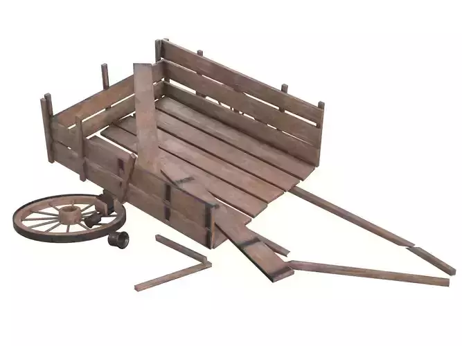 wooden cart 3 broken 2 3D model