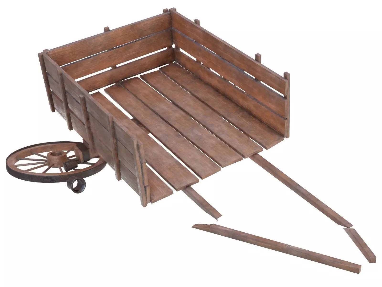 wooden cart 3 broken 3D model_0