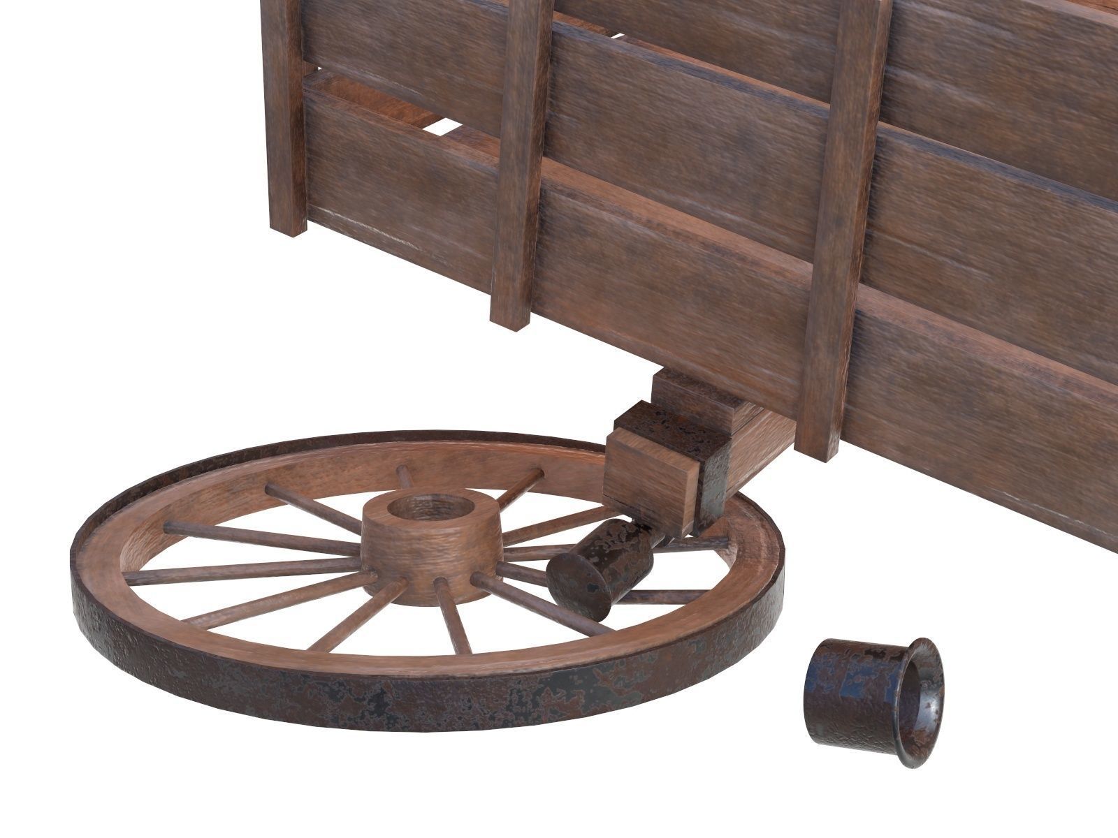 wooden cart 3 broken 3D model_4