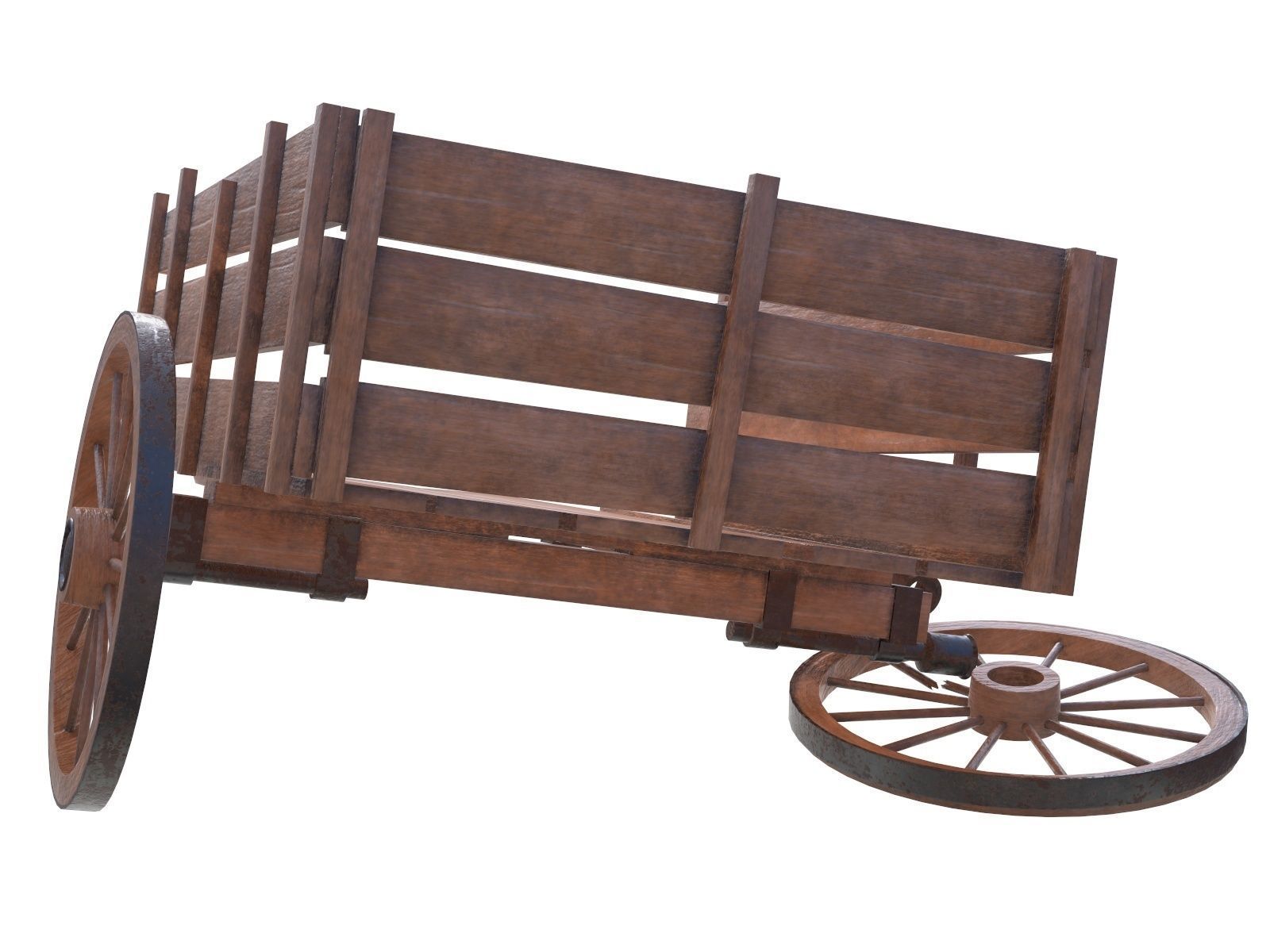 wooden cart 3 broken 3D model_5