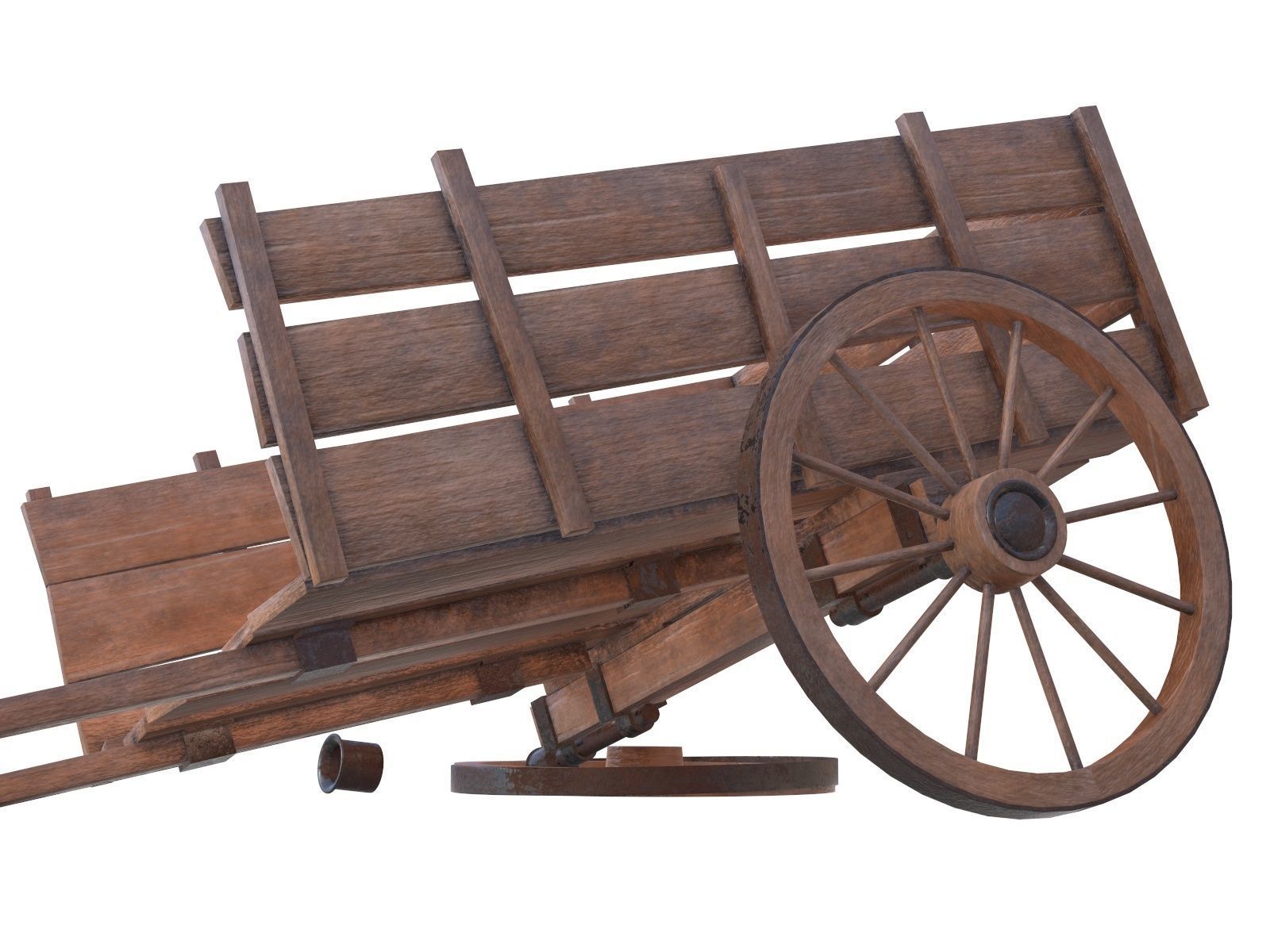 wooden cart 3 broken 3D model_7