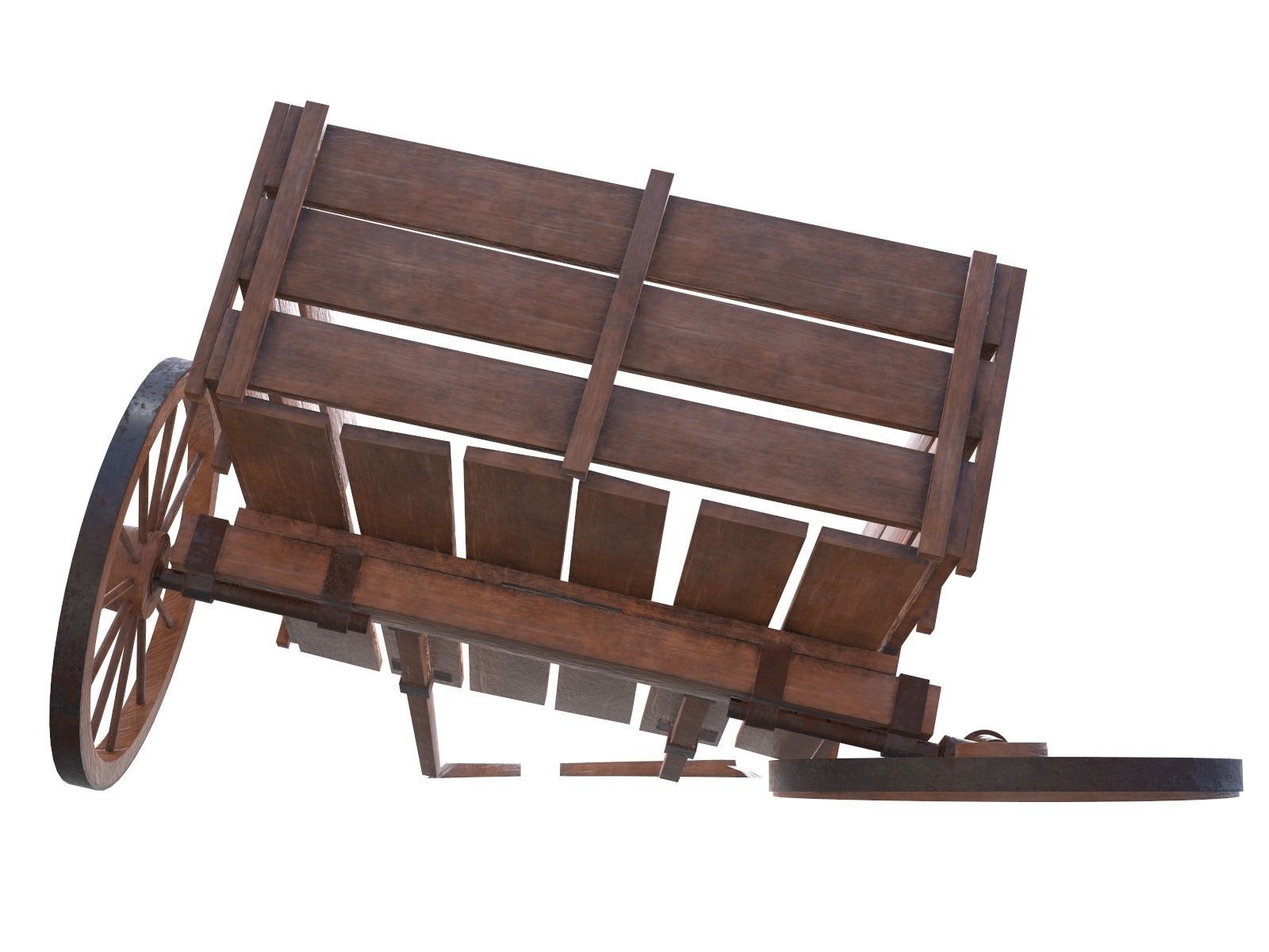wooden cart 3 broken 3D model_6