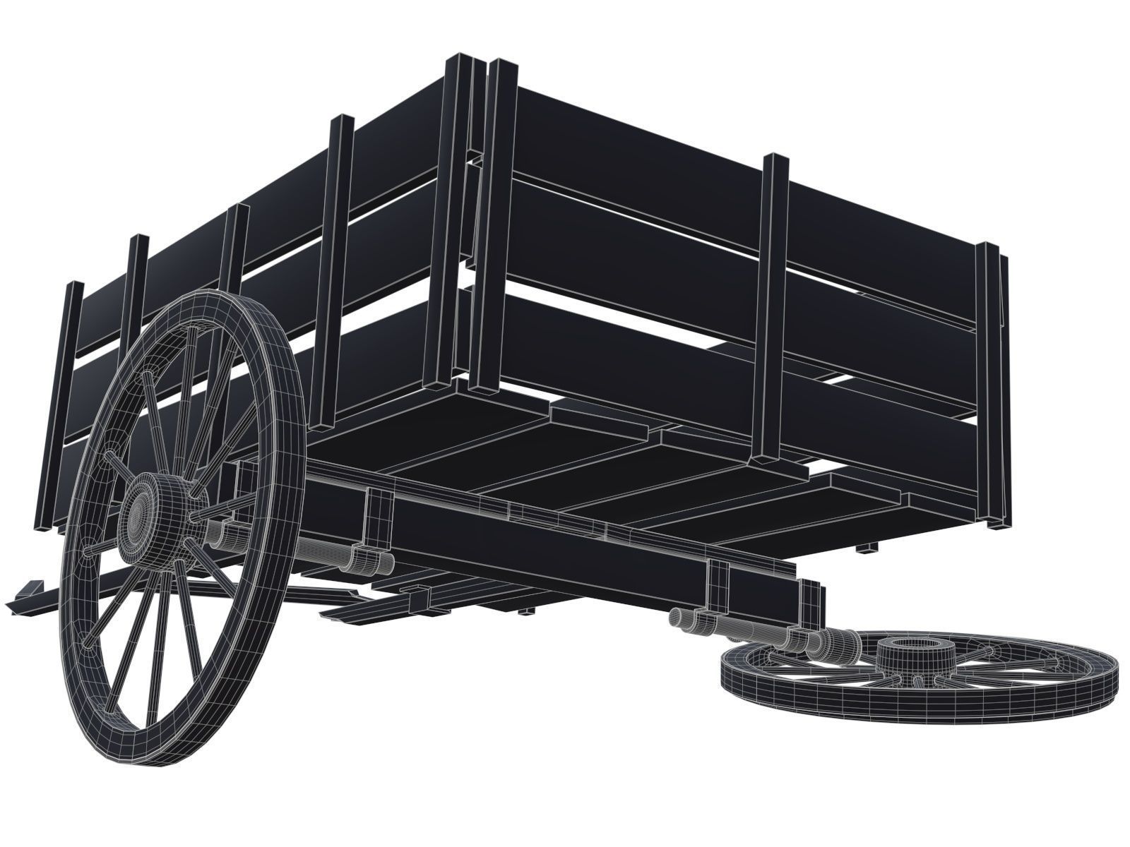 wooden cart 3 broken 3D model_10