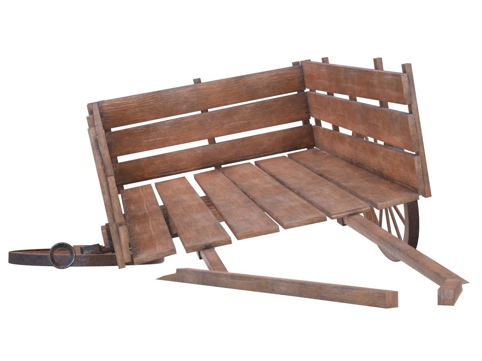 wooden cart 3 broken 3D model_2