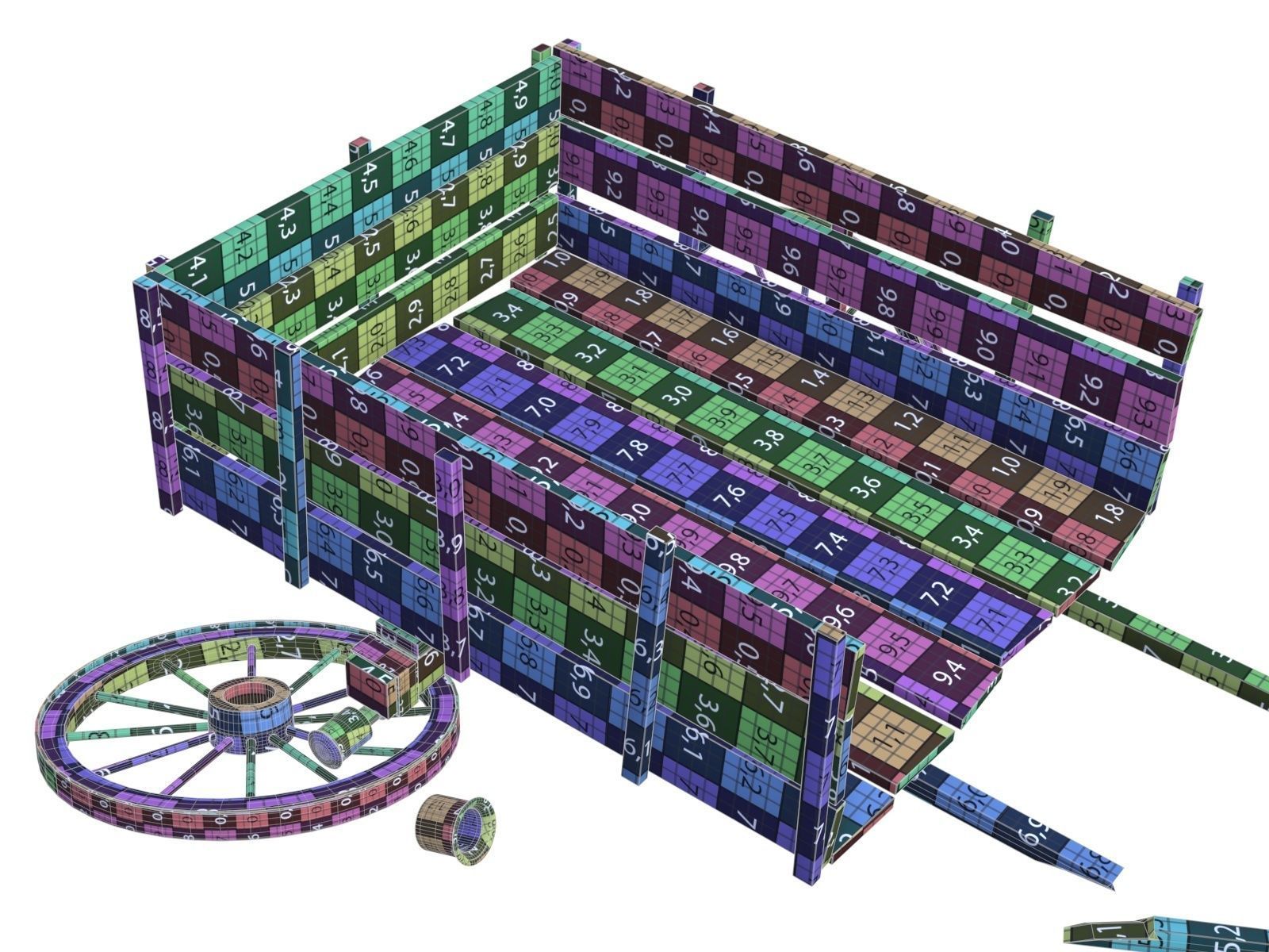 wooden cart 3 broken 3D model_11