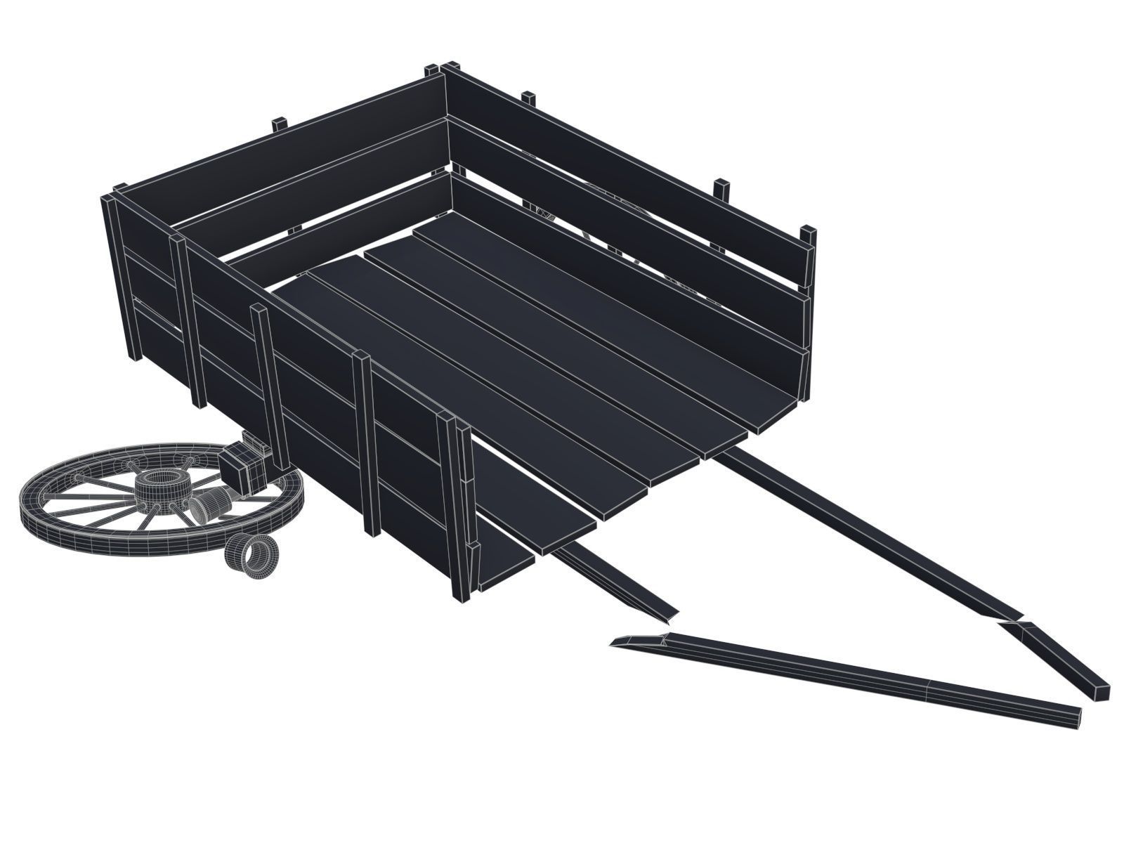 wooden cart 3 broken 3D model_8