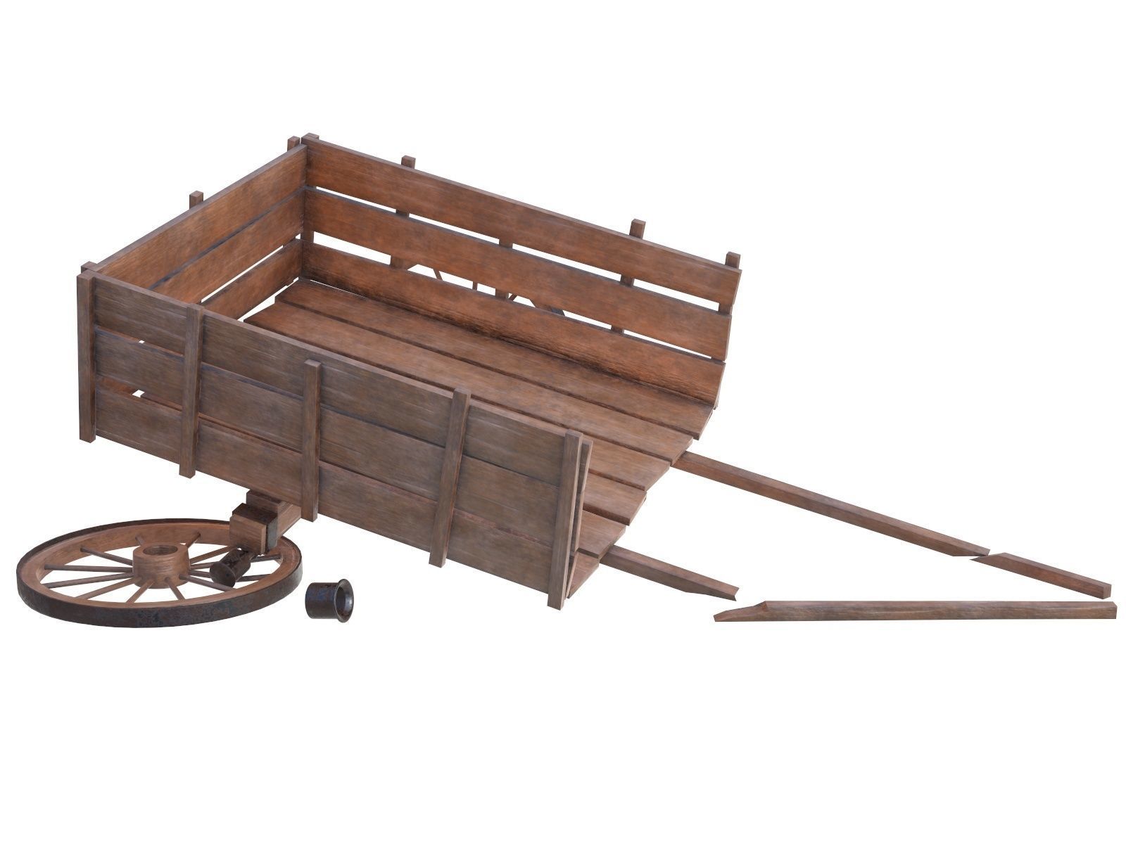 wooden cart 3 broken 3D model_3