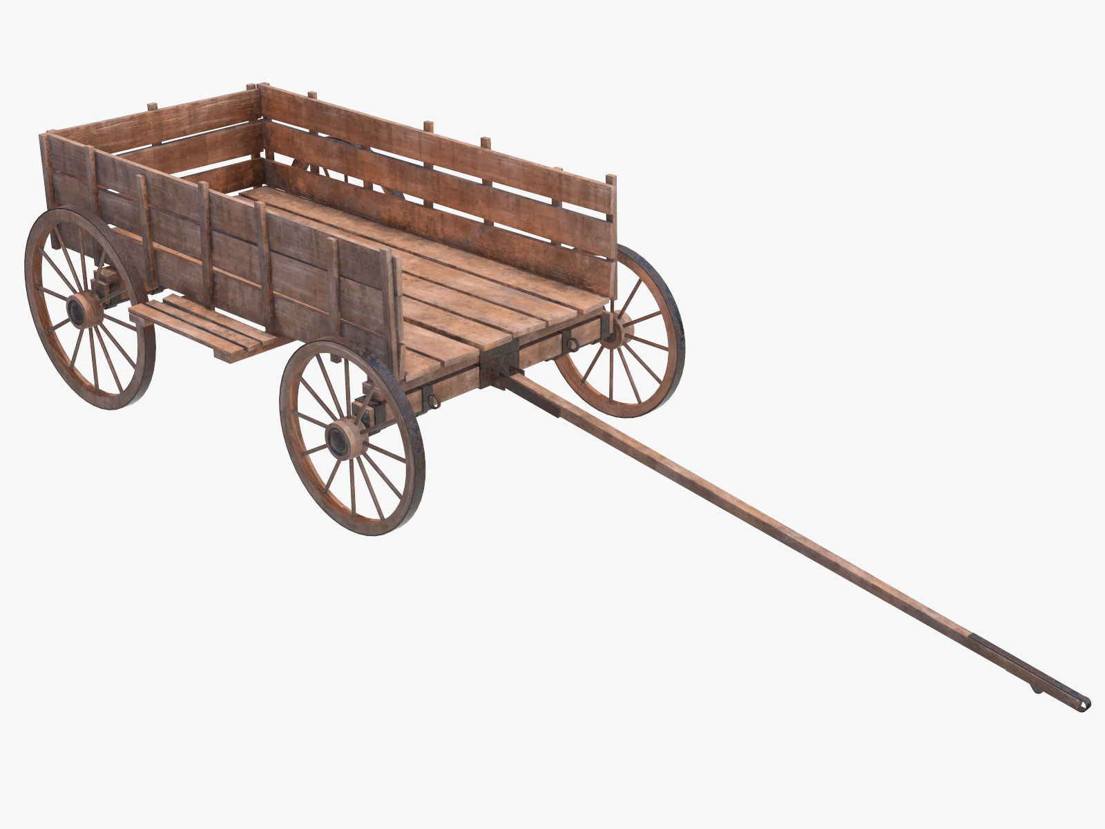 wooden cart 2 3D model_2