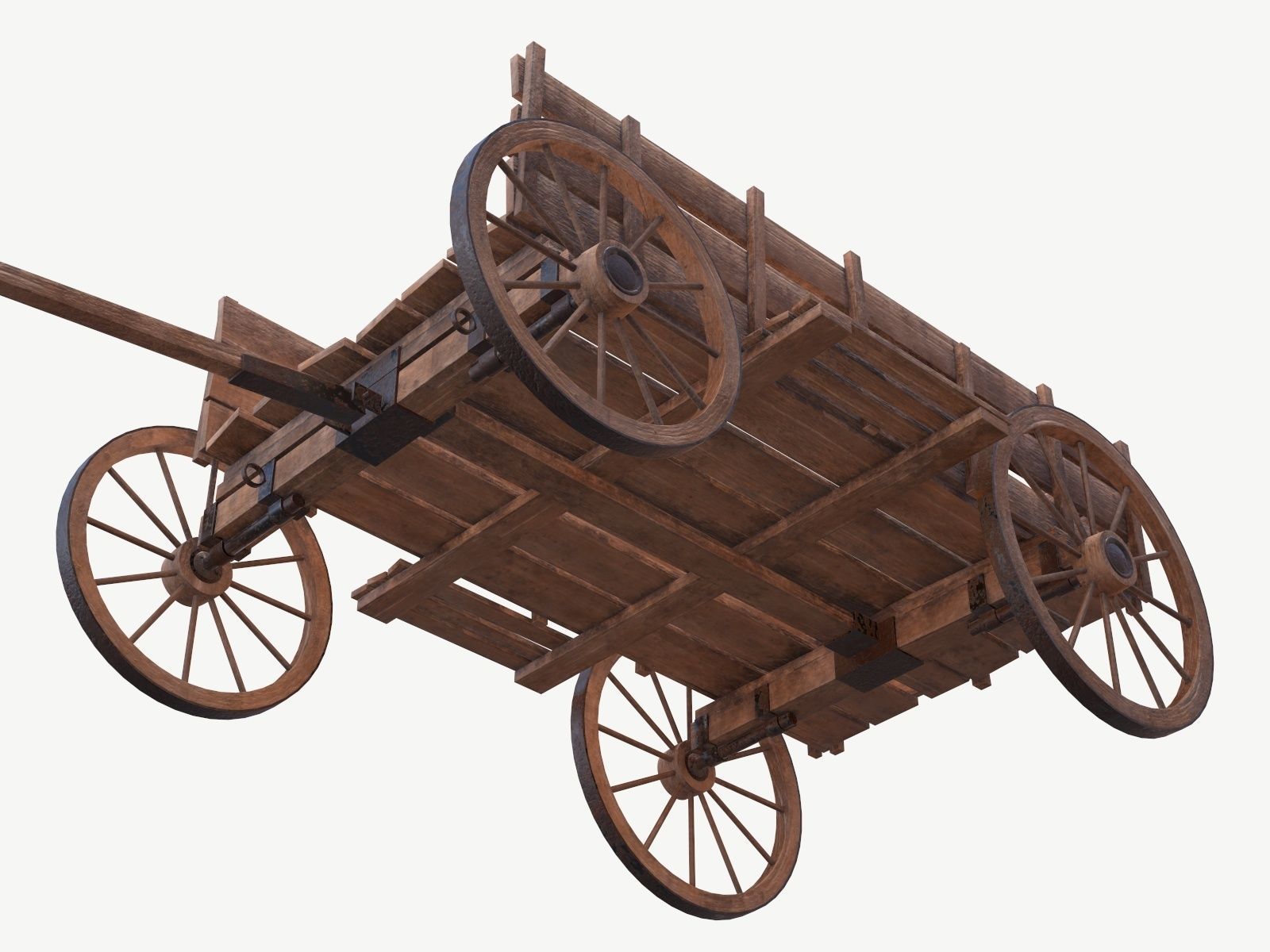 wooden cart 2 3D model_6