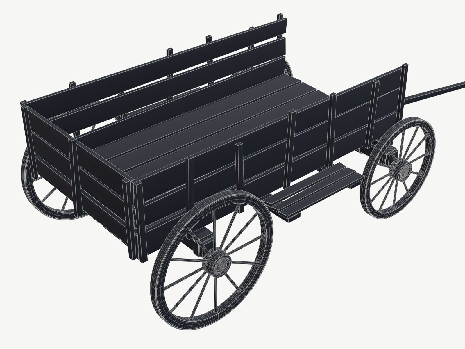 wooden cart 2 3D model_9