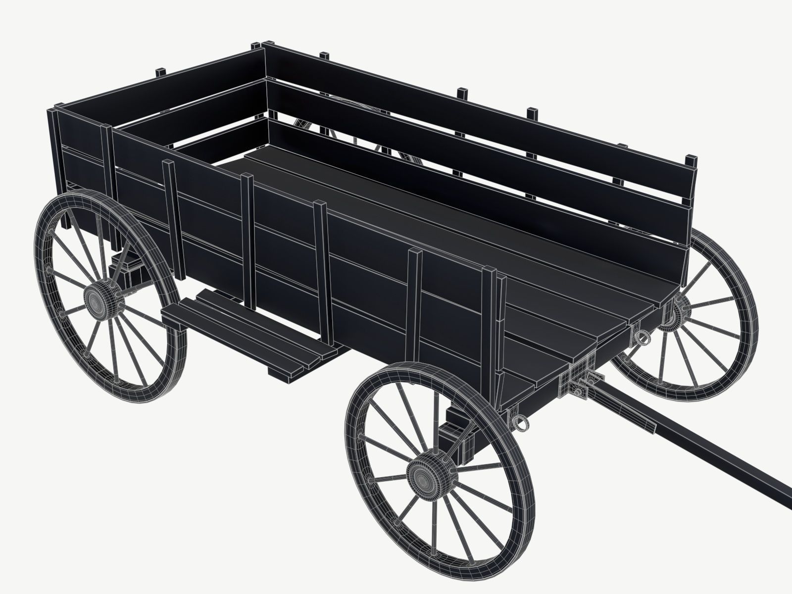 wooden cart 2 3D model_8