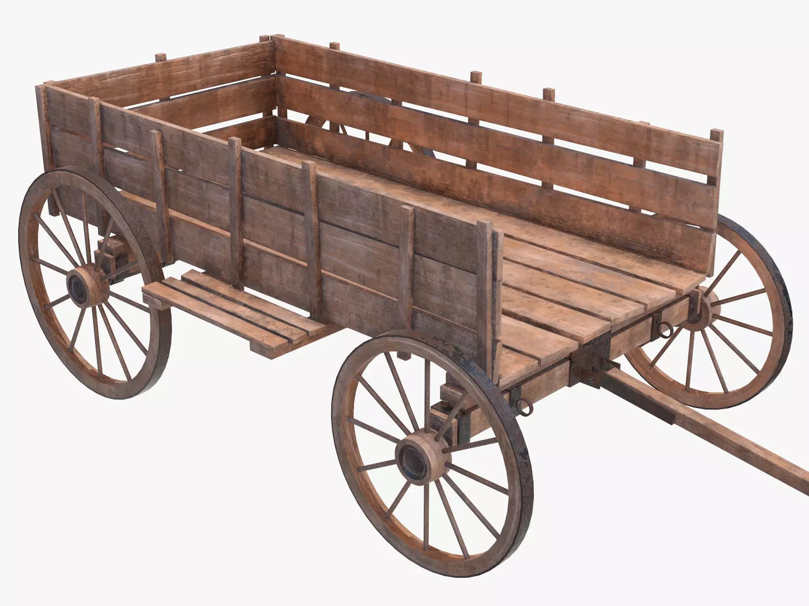 wooden cart 2 3D model_0