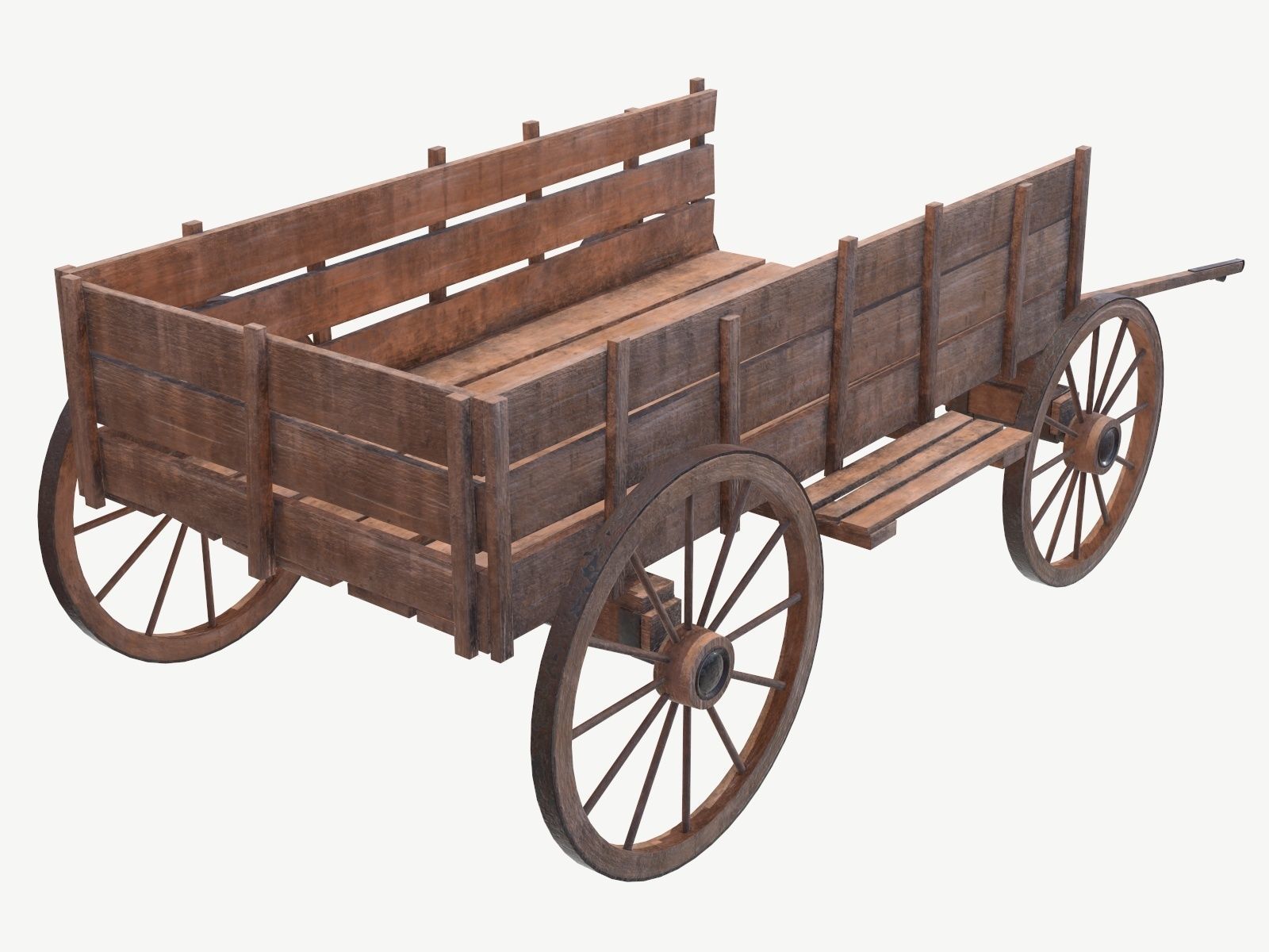 wooden cart 2 3D model_4