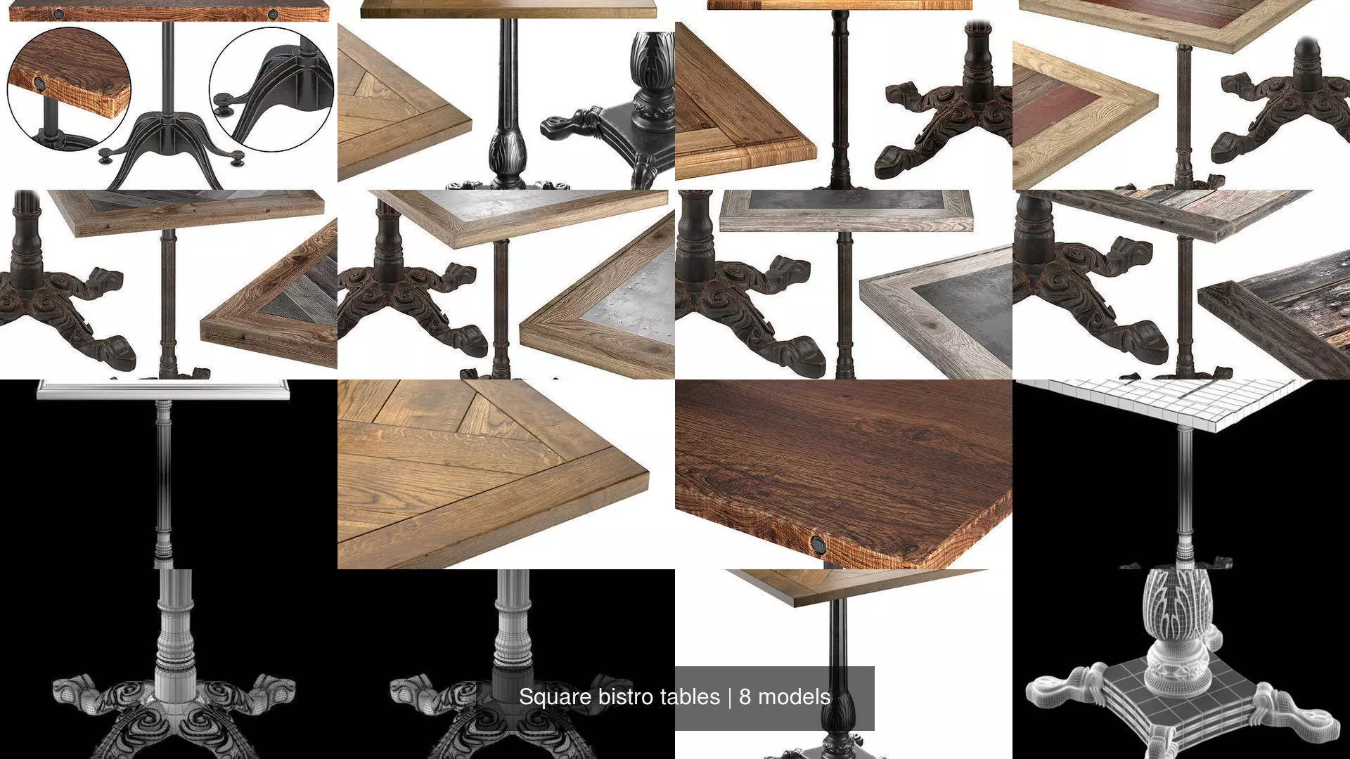 Square bistro tables 3D Model Collection_0