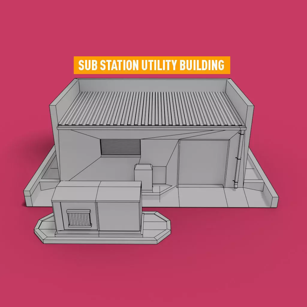 Sub Station Critical Utility building transformer Untextured 3D model_0