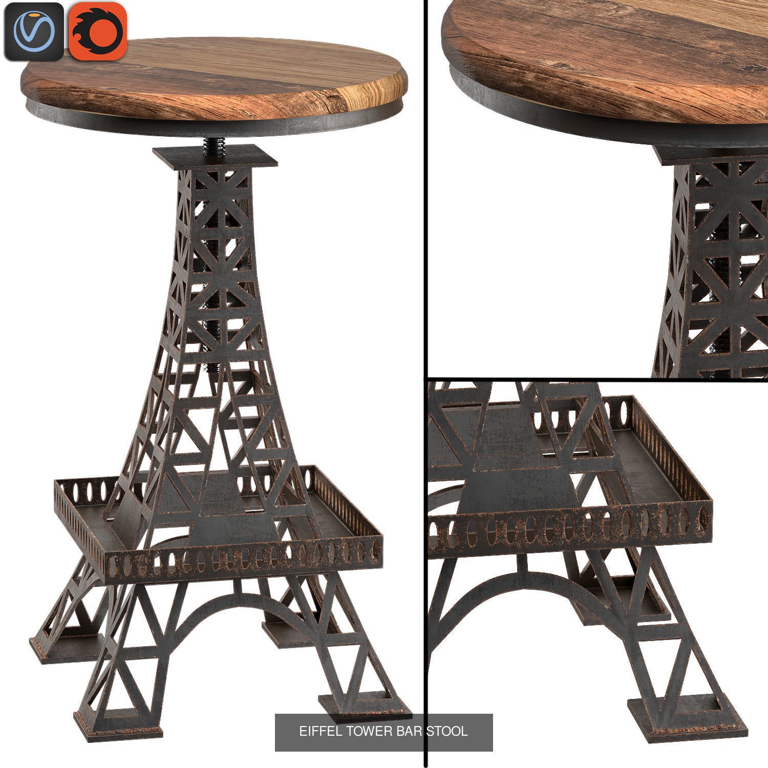 Bar stools in industrial style 3D Model Collection_16
