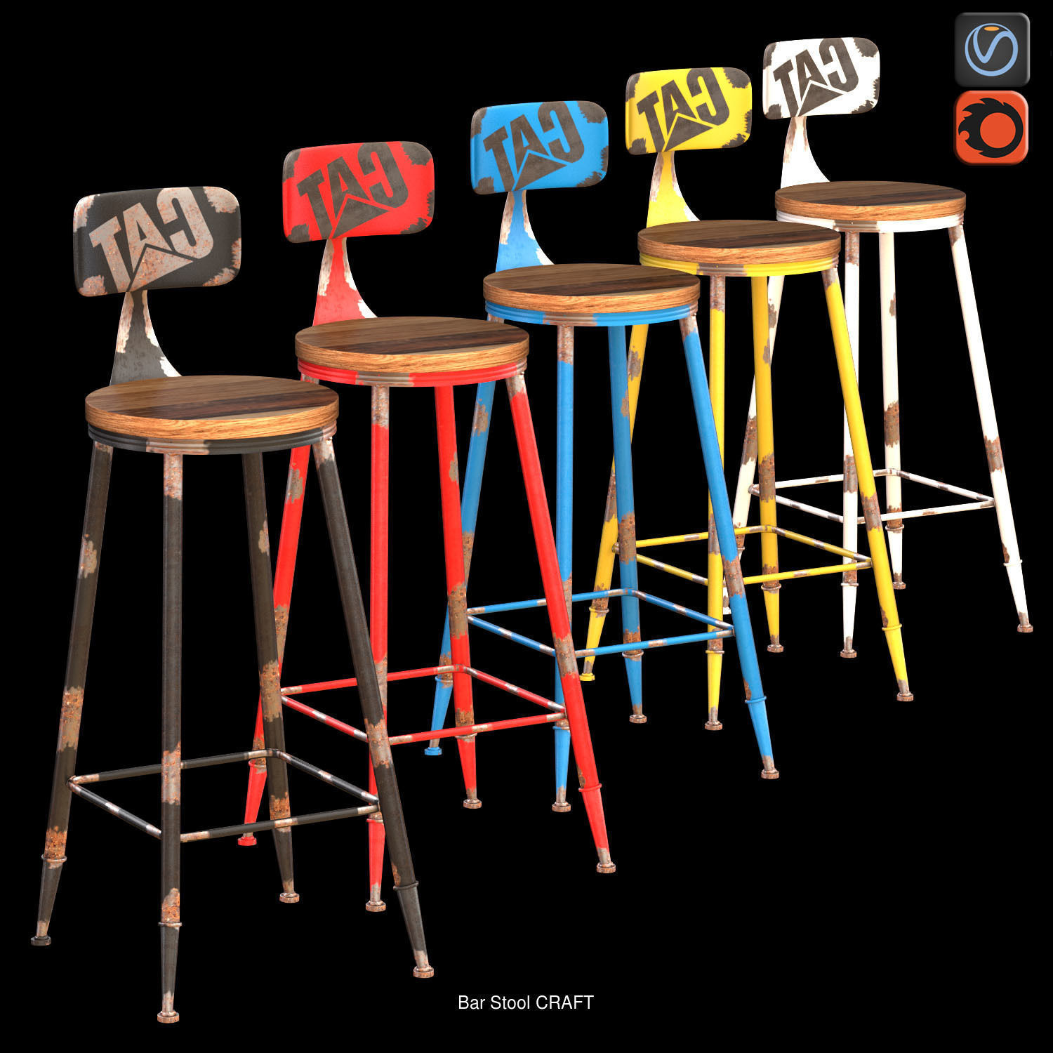 Bar stools in industrial style 3D Model Collection_15