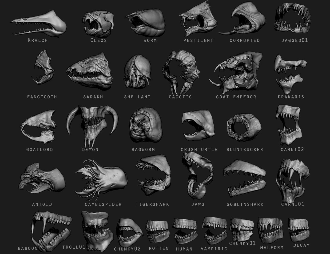 JAWS - 33 Monster Mouths and Skulls with IMM Brush and OBJs 3D model_35