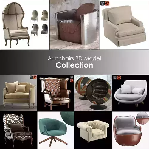 Armchairs leather wingback chair 3D Model Collection