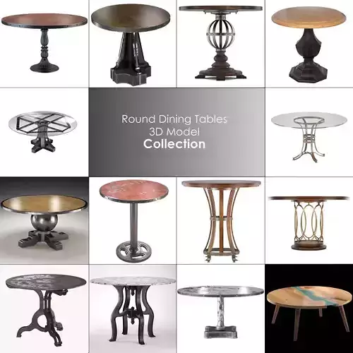 Round Dining Tables 3D Model Collection
