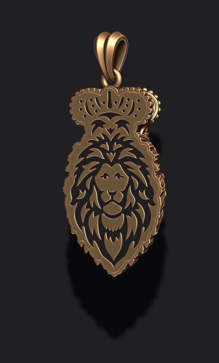 Lion pendant with crown and closed mouth 005 3D print model_3