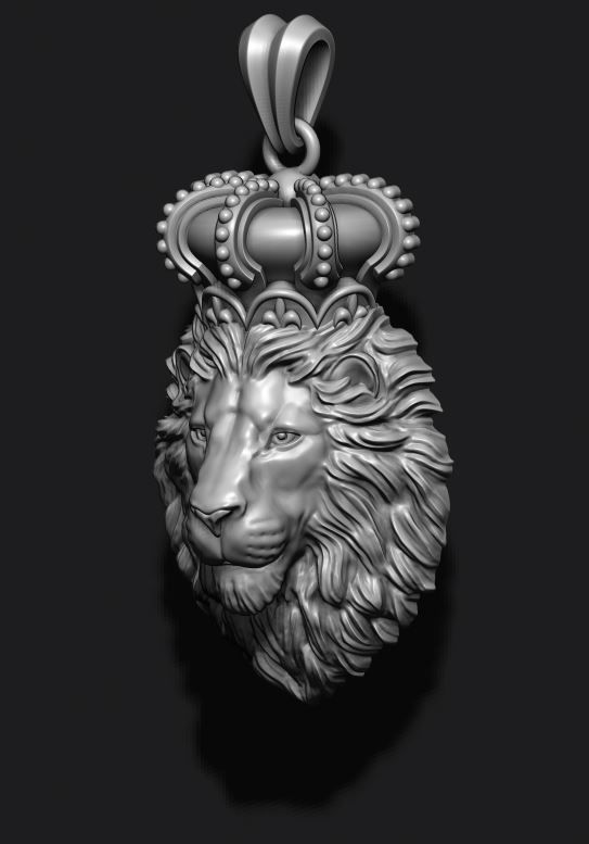 Lion pendant with crown and closed mouth 005 3D print model_5