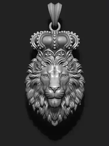 Lion pendant with crown and closed mouth 005 3D print model