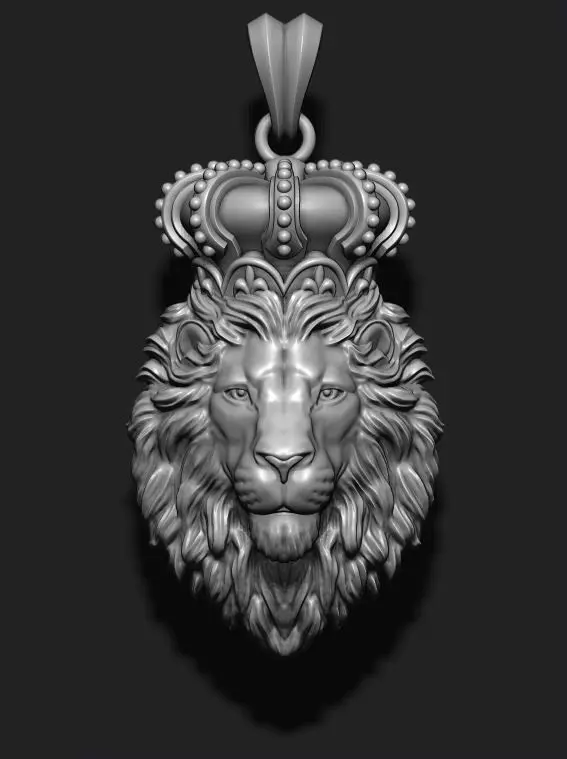 Lion pendant with crown and closed mouth 005 3D print model_0