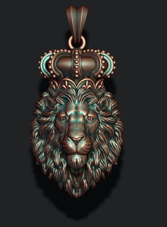 Lion pendant with crown and closed mouth 005 3D print model_6