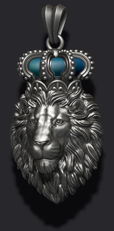 Lion pendant with crown and closed mouth 005 3D print model_2