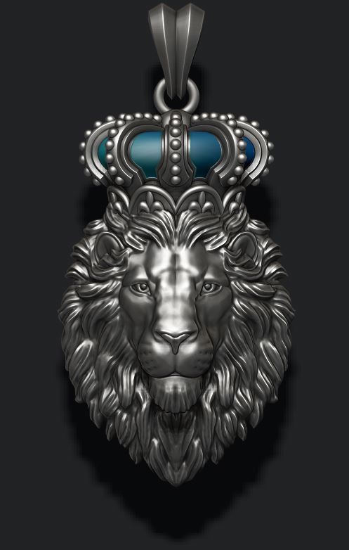 Lion pendant with crown and closed mouth 005 3D print model_1