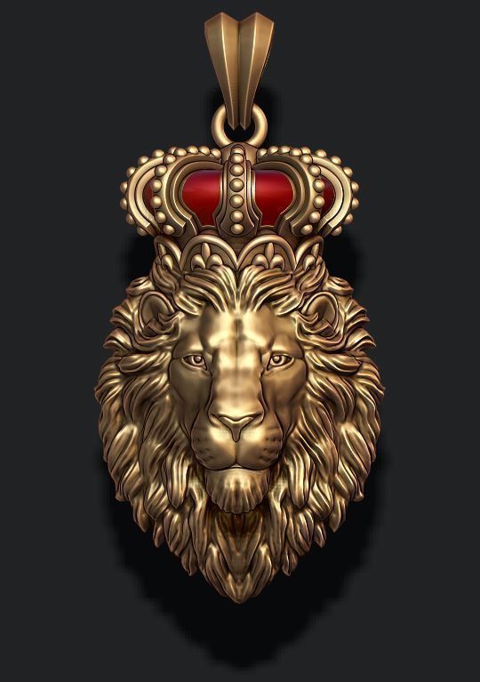 Lion pendant with crown and closed mouth 005 3D print model_4