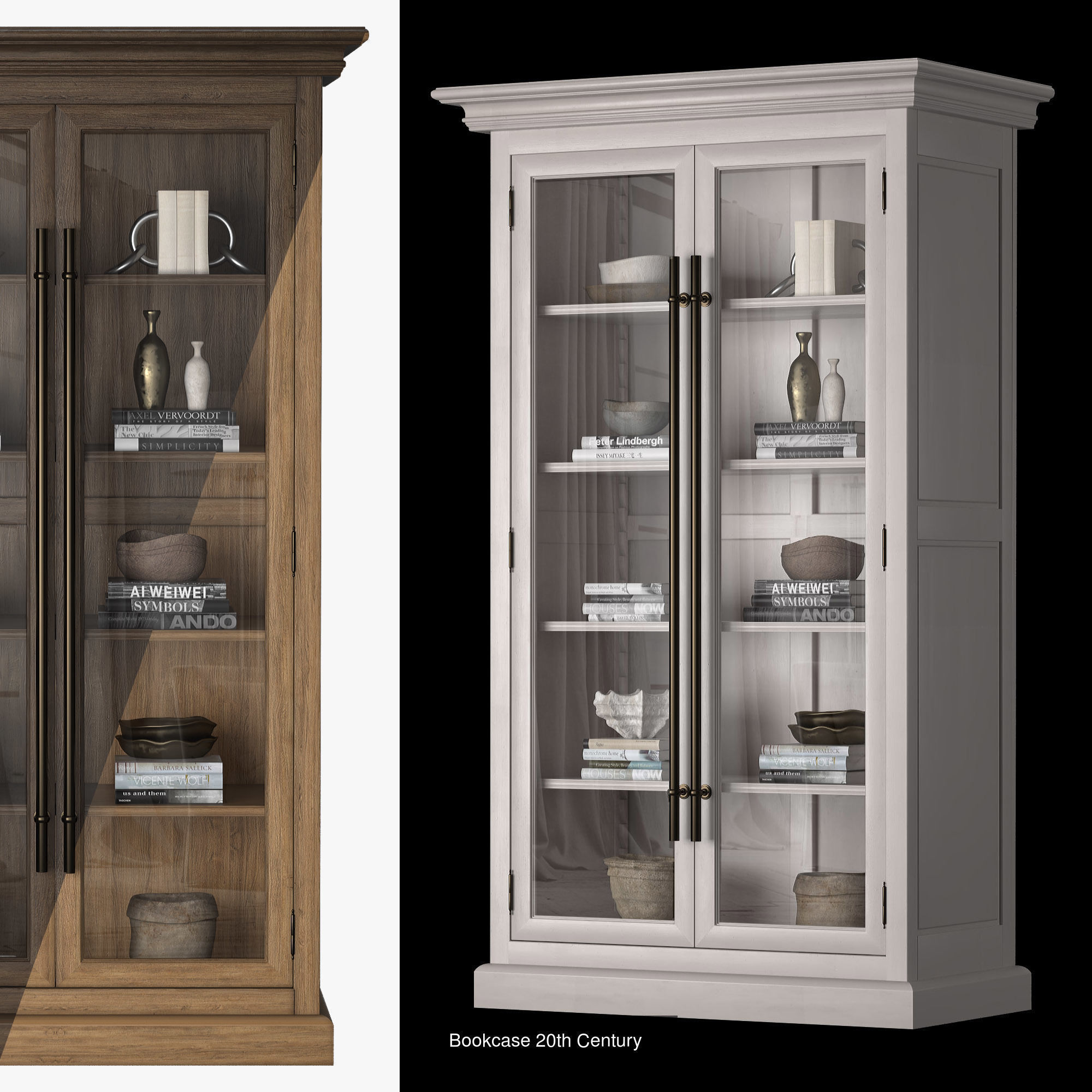 Bookcases display cabinet with glass doors 3D Model Collection_4