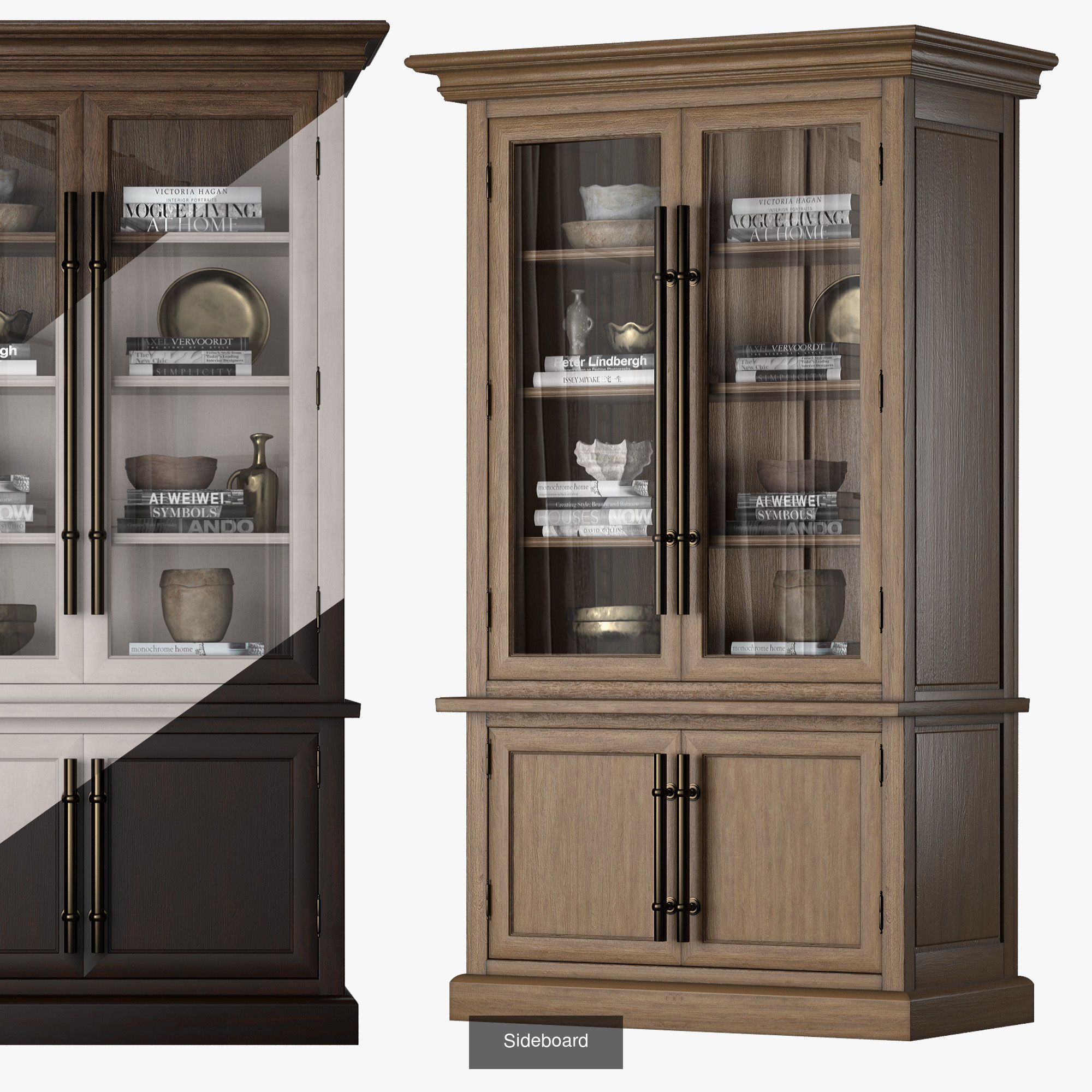 Bookcases display cabinet with glass doors 3D Model Collection_3