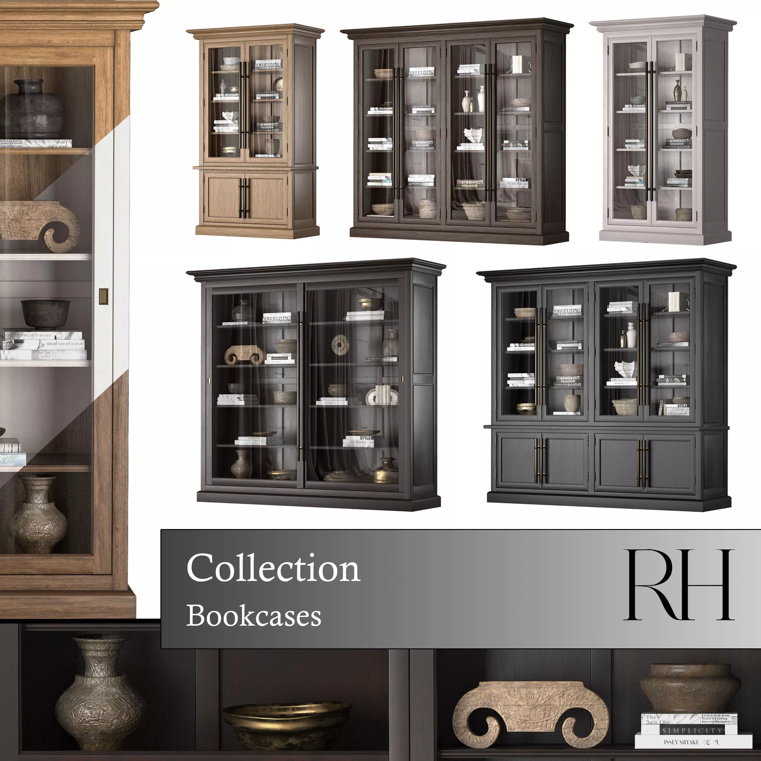 Bookcases display cabinet with glass doors 3D Model Collection_0