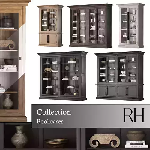 Bookcases display cabinet with glass doors 3D Model Collection